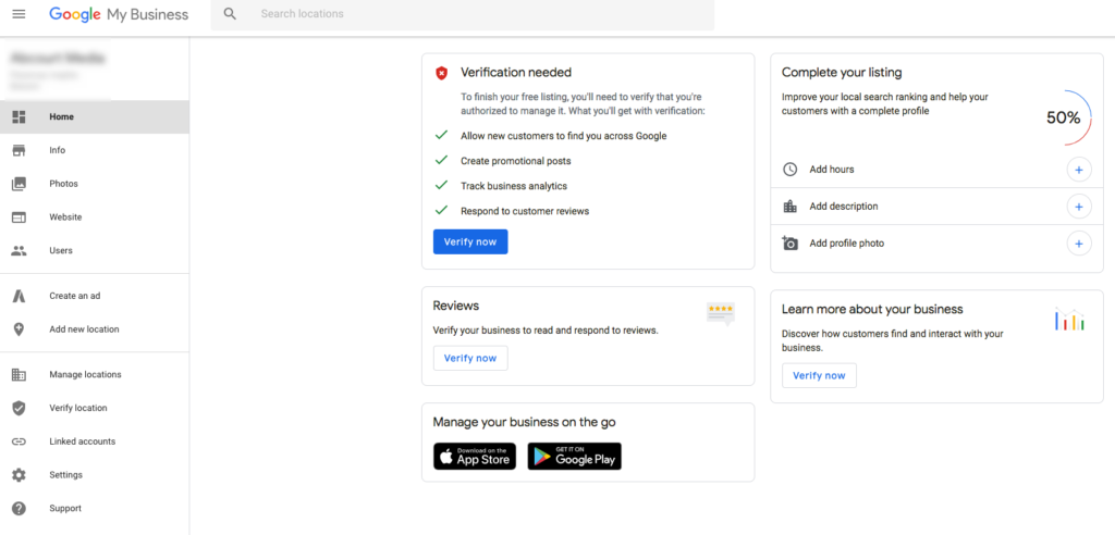 Google my business Dashboard